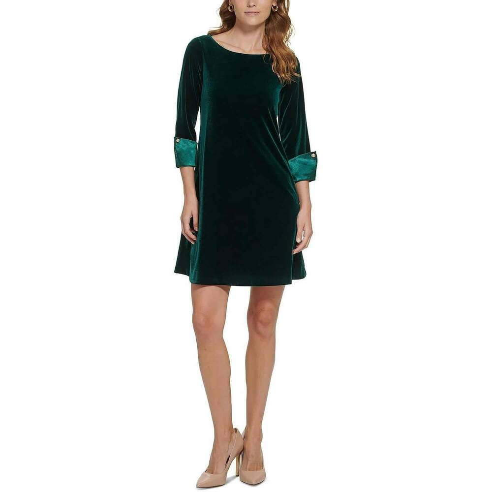 NWT Jessica Howard Womens Green Velvet Mini Dress Size 10 Sleeveless Elegant